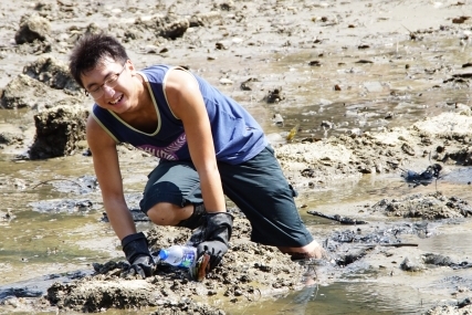 Students work hard and enjoy the challenges in working in mangrove areas.