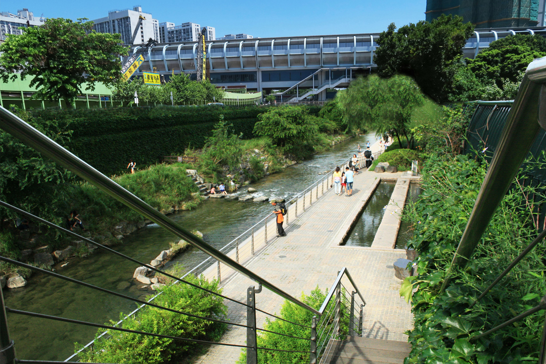 參與是次調查之後，學生需就研究提出個人建議及於課堂上作簡報，圖為蔡歷山同學（「地理及資源管理」副學士二年級）建議復修「元朗明渠」為綠化河道公園的構想圖。