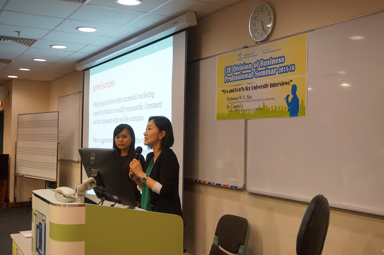 Dr. Connie Li, lecturer of Department of Marketing of HKBU shared the strategies for successful university interviews with students.
