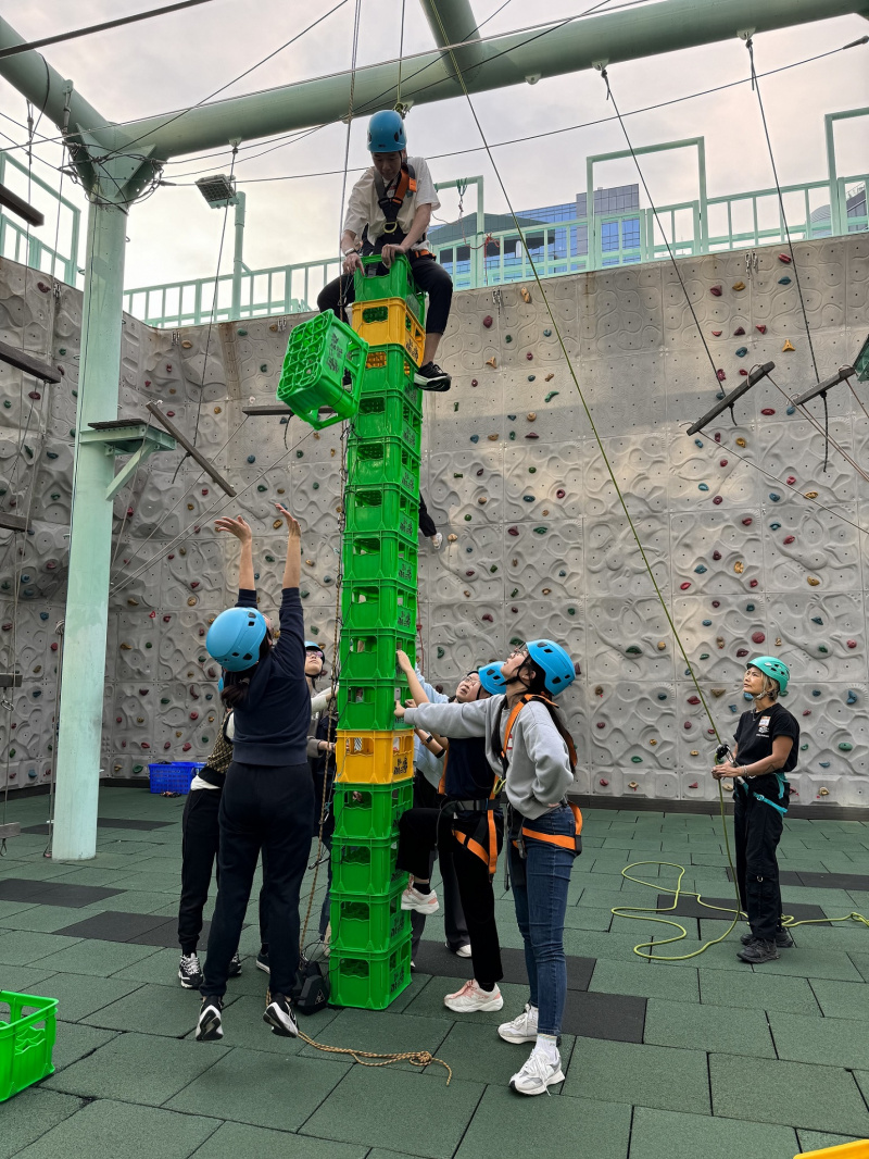 Working together as a team in crate stacking, and learning to accept failure.